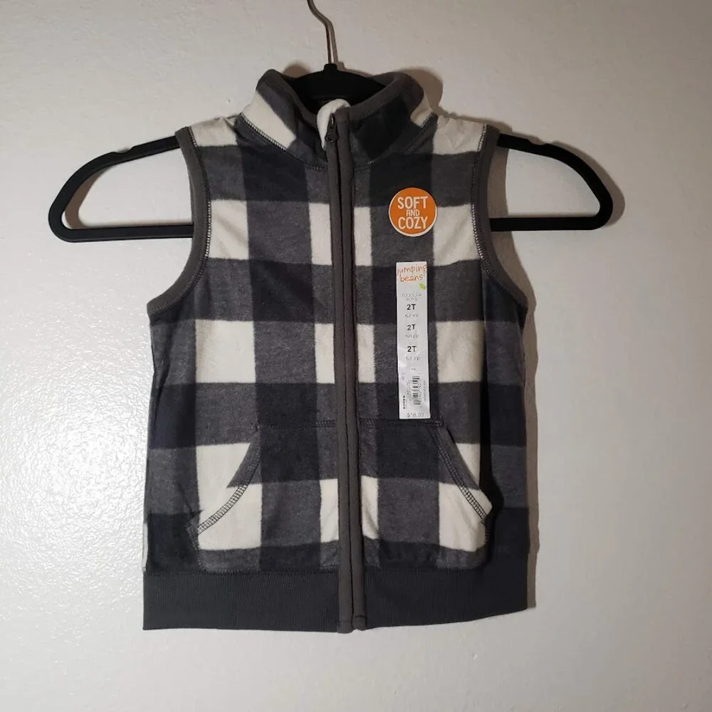 New Baby Boy's Boy Vest Plaid White Gray Size 2T 2 T New with tags
